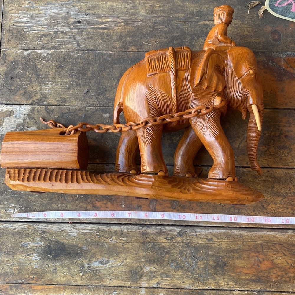 Vintage Handcrafted Thai Wooden Elephant Statue - Artisan Carved Home Decor